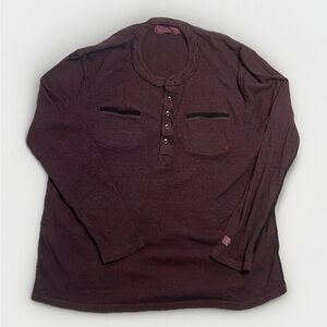 Cutter & Buck Distressed Henley Men’s Ribbed Knot Long Sleeve sz L Maroon